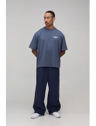 Baggy Contrast Piping Shell Track Pants - navy