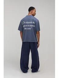 Baggy Contrast Piping Shell Track Pants - navy - 1
