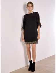 Sequin Embellished Crepe Shift Dress