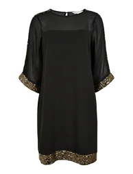 Sequin Embellished Crepe Shift Dress - 5