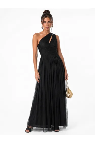 Anaya With Love Recycled Black Cutout One Shoulder Maxi Dress