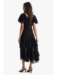 Dobby Frill Detail Maxi Dress - black - 1