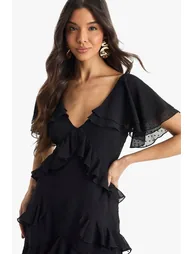 Dobby Frill Detail Maxi Dress - black - 3