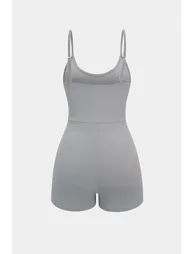 Solid Round Neck Asymmetrical Twist Knot Sleeveless Romper - 1