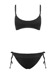 Black Bralette Covered Normal Waist High Leg Regular Basic Bikini Set - 3