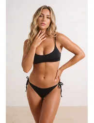Black Bralette Covered Normal Waist High Leg Regular Basic Bikini Set