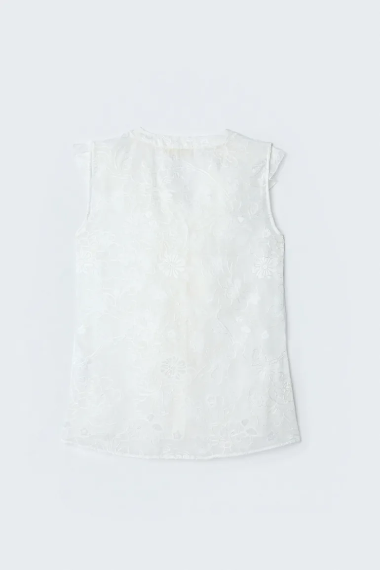 Ruffled Embroidered Chiffon Shirt - 3