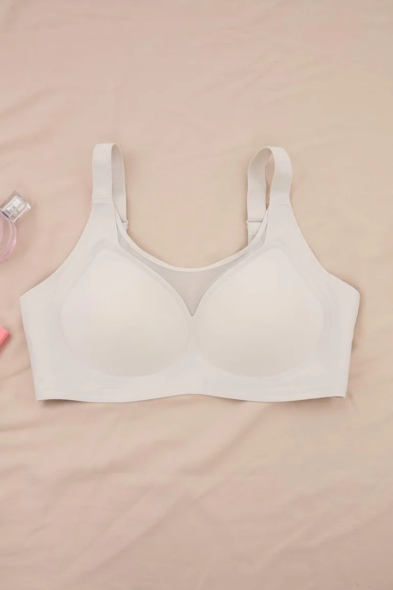 Grey Seamless Laser Cut Invisible/Ghost Wire-Free Covered Bralette Plus Size Bra - 3
