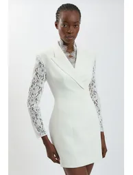 Compact Stretch Lace Sleeve Blazer Mini Dress - 1