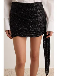 Black Mini Sequin Skirt with Side Detail - 2