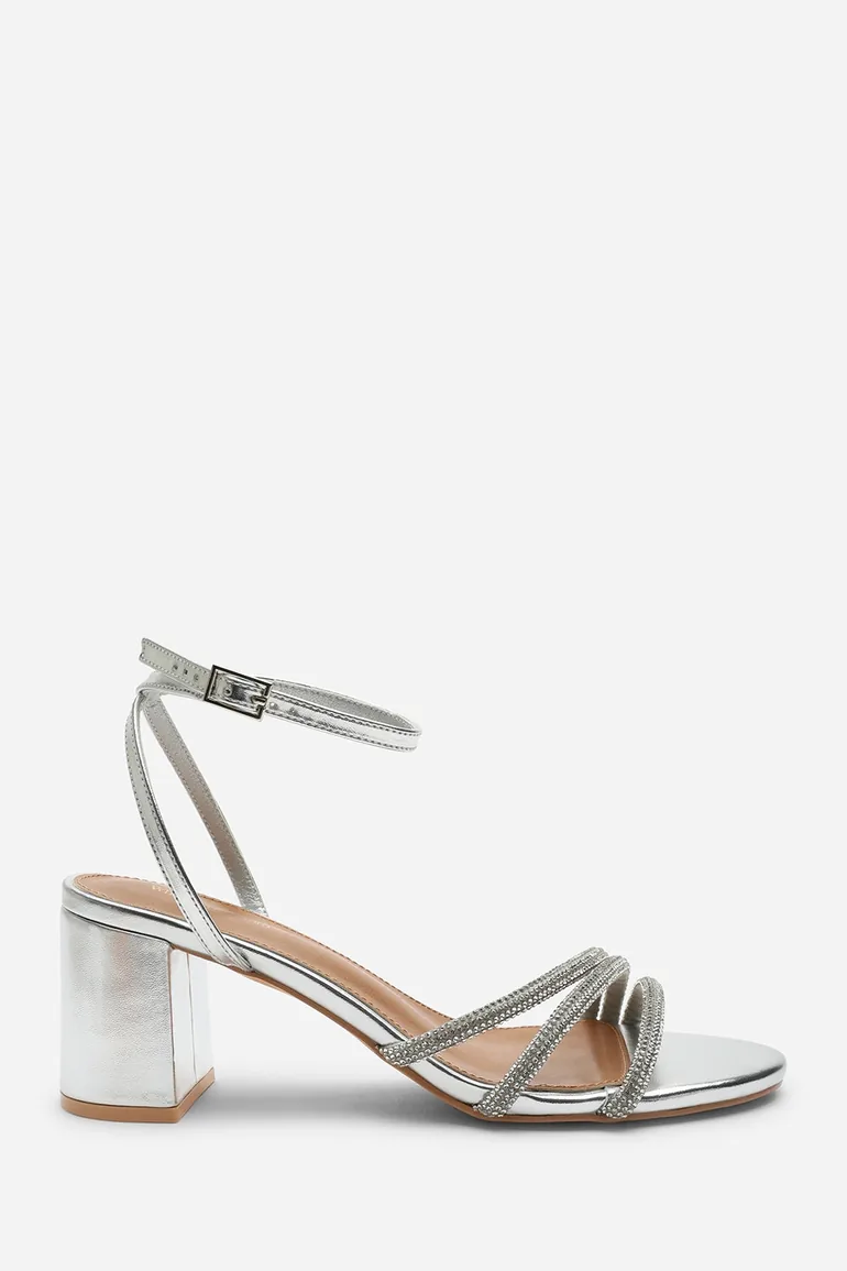 Khalani Silver Diamante Strappy Heels - 2