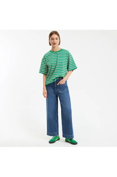 Cropped Wide Leg Jeans in Denim with High Waist