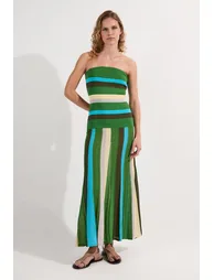 Striped Bardot Knit Maxi Dress - 1