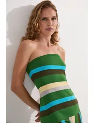 Striped Bardot Knit Maxi Dress - 2