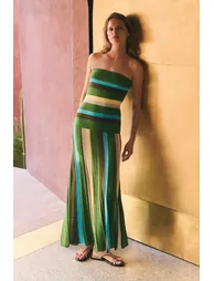 Striped Bardot Knit Maxi Dress