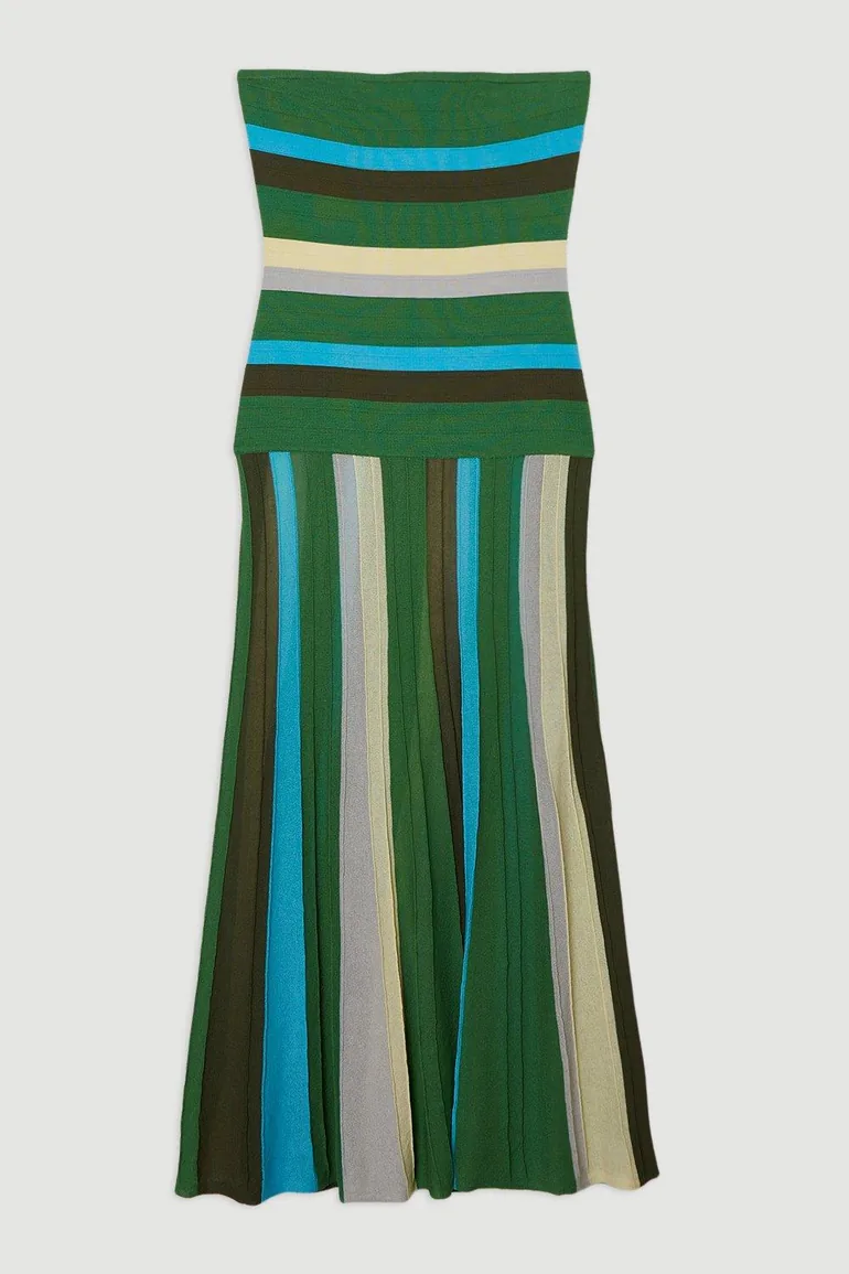 Striped Bardot Knit Maxi Dress - 3