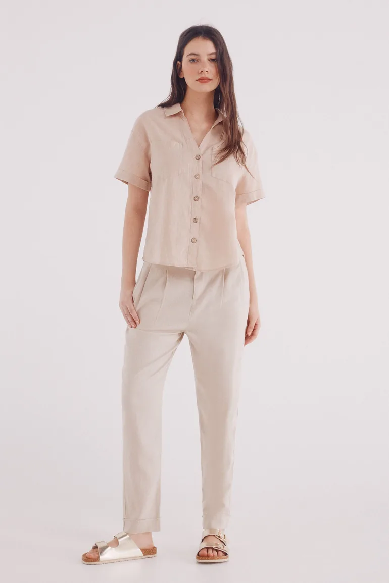 Linen linen pleated trousers