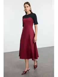 Black Plain Midi Woven Dress - 3