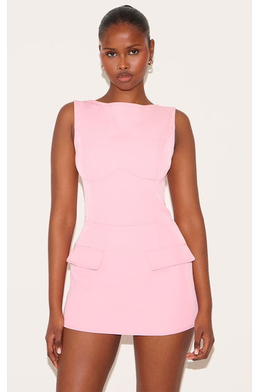 Candy Pink Woven Pocket Detail Sleeveless Skort Playsuit