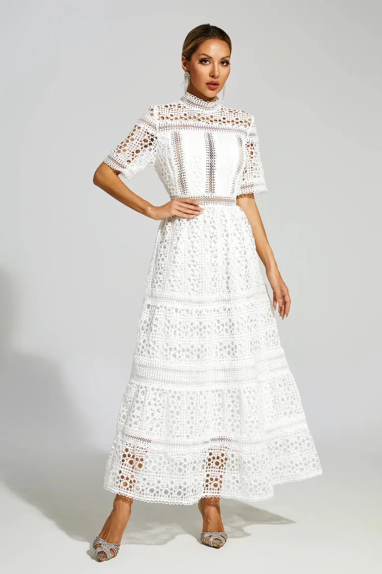 Paddy White Hollow Maxi Dress - 4