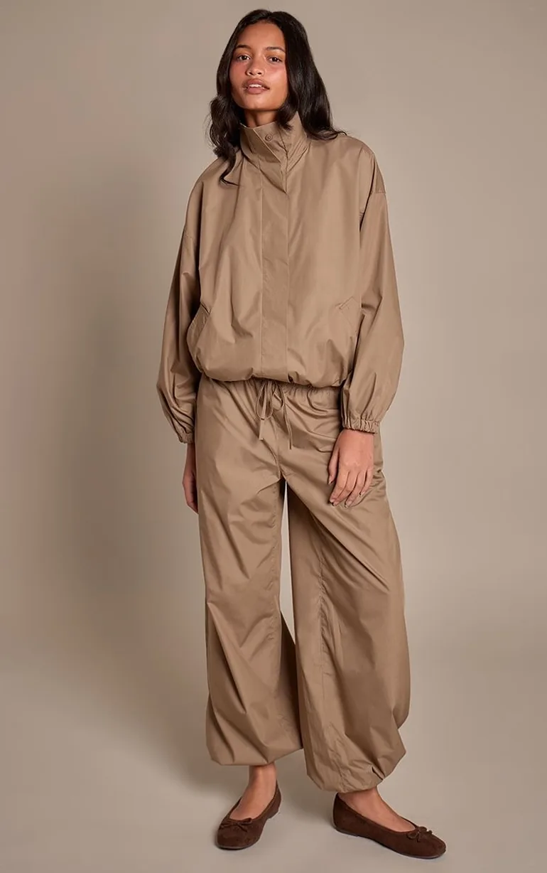 Mushroom Nylon Wide Leg Trouser