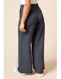 Petite Military Button Detail Wide Leg Trouser - 2