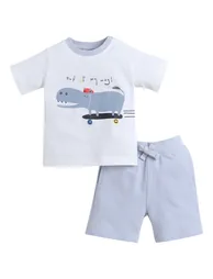Boys Hippo Print Round Neck T-Shirt and Shorts Set - 2