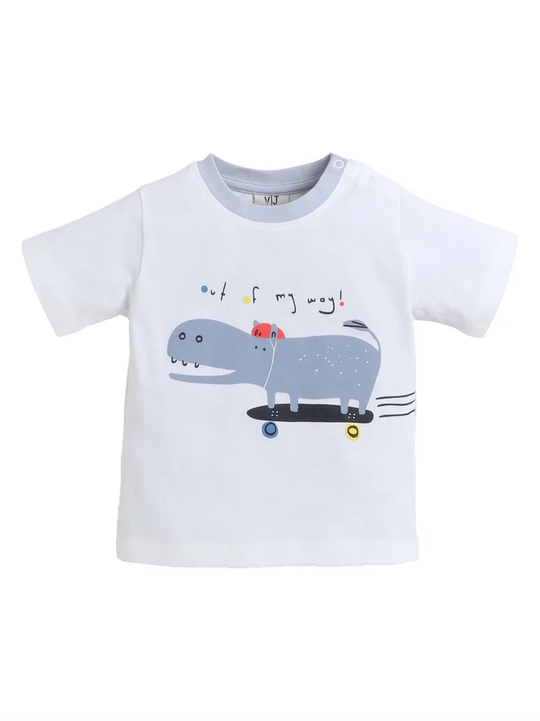 Boys Hippo Print Round Neck T-Shirt and Shorts Set - 3