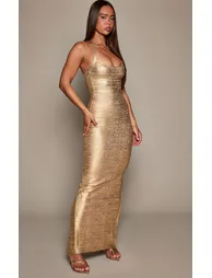 Gold Bandage Scoop Neck Maxi Dress - 2