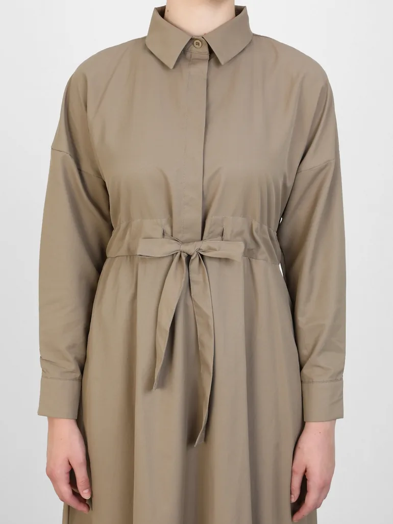 Brown Maxi Dress with Drawstring Tie Belt - 2
