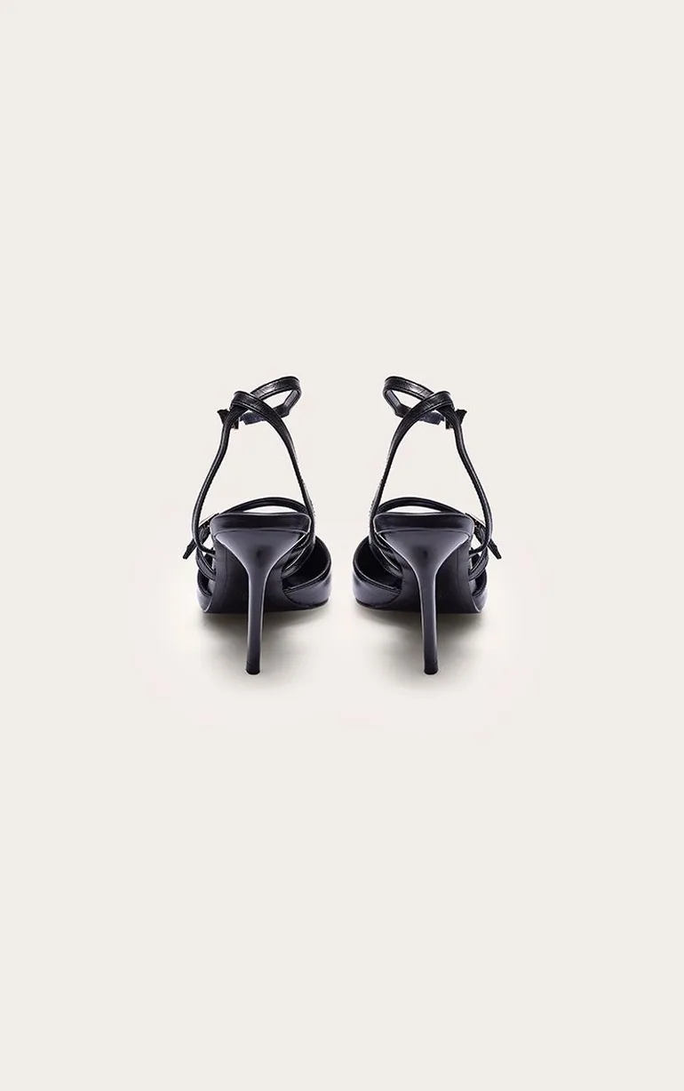 Black Crinkle Buckle Detail Point Toe Court Heels - 2