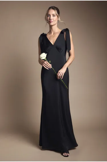 Coast Honoured Satin Back Crepe V Neck Tie Shoulder Maxi Dress