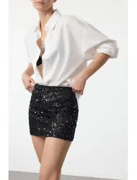 Black Sequin Knitted Mini Skirt - 1