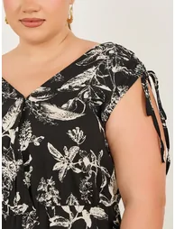 Plus Size All-Over Floral Print Sleeveless Knee Length Dress - 2