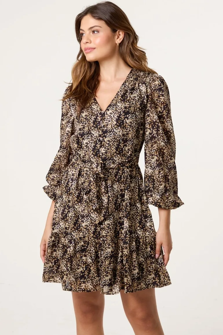 Button Up Belted Chiffon Mini Dress