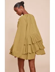 Olive Chiffon Frill Detail Shift Playsuit - 2