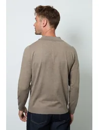 Taupe Long Sleeve Knitted Polo - 3