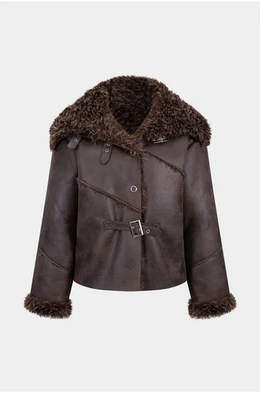 Faux Fur Patchwork Belted Jacket