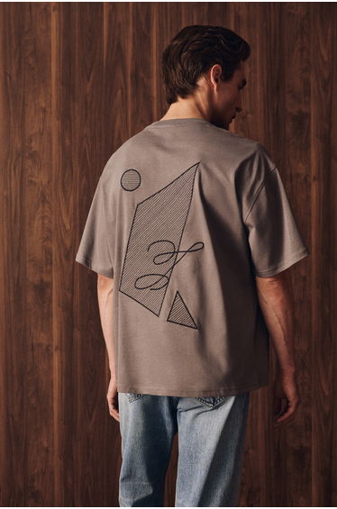 GRIMELANGE ASELA Men's Short Sleeve Gray T-Shirt with Front and Back Embroidery Details product thumbnail 2