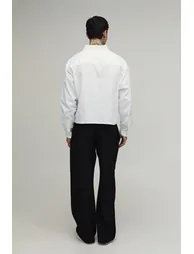 Tall Oversized Crop Cropped Long Sleeve Oxford Shirt - white - 2