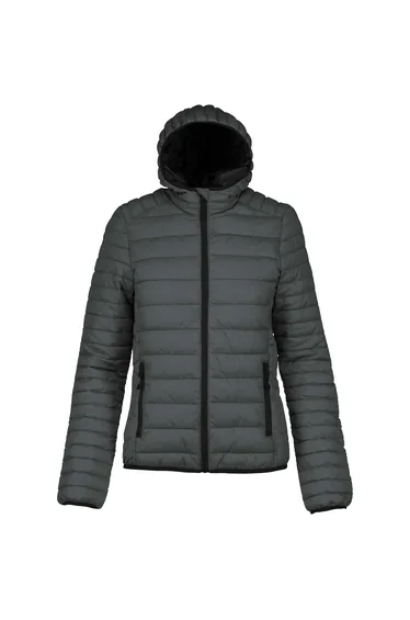 Kariban Womens/Ladies Lightweight Hooded Padded Jacket - Marl Dark Grey