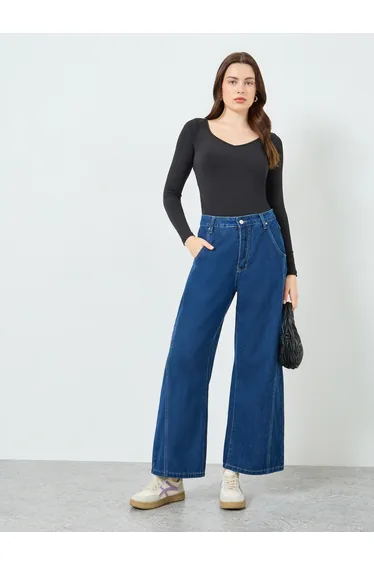Women Blue Relaxed Fit Wide Leg Jeans