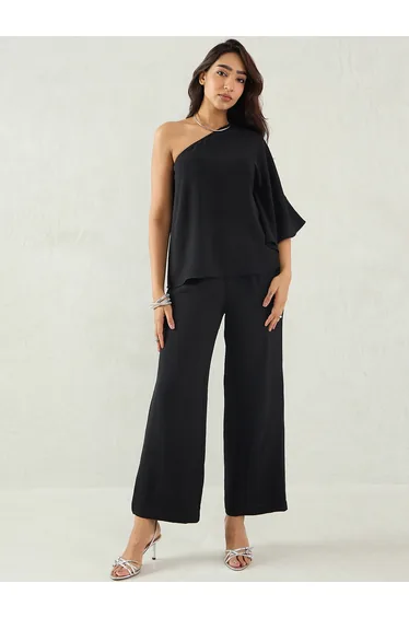 Black One Shoulder Top and Trousers Co-Ords