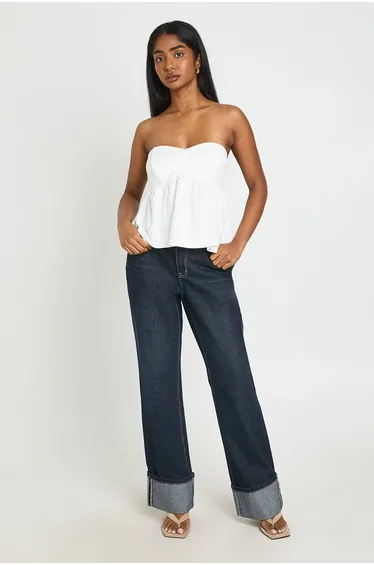 Ruched Bust Peplum Bandeau Top - white