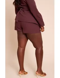 Plus Deep Chocolate Premium Linen Tailored Hot Pant - 3