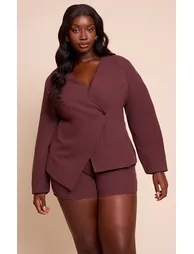 Plus Deep Chocolate Premium Linen Tailored Hot Pant - 1