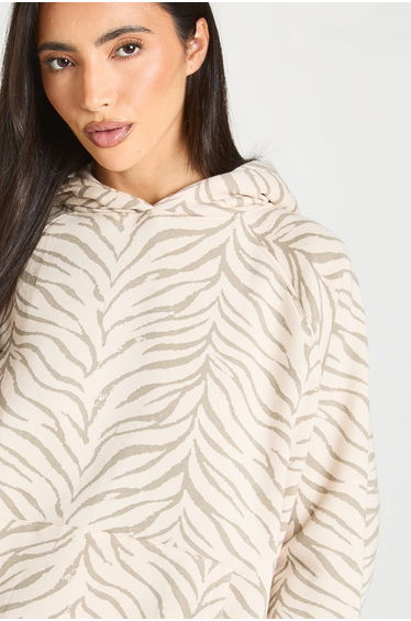 Zebra Print Oversized Hoodie - stone product thumbnail 4