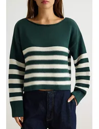 More Sustainable Khaki Striped Knitwear Sweater - 2