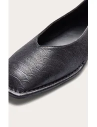 Black Pu Croc Sqaure Toe Ballerina Pump - 4