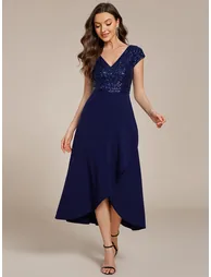 ever BAYLOR|Short Sleeve V-Neck Midi Sequin Formal Dress - 4
